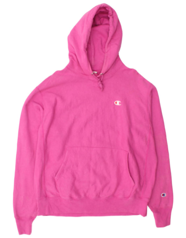 Champion Mens Hoodie Jumper Large Pink Cotton