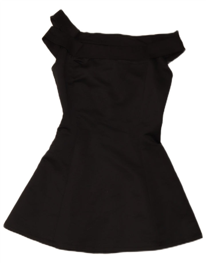 vintage Femmes Mini Off Épaule Robe UK 8 Petit Noir