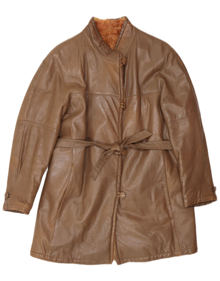 manteau en cuir femme vintage UK 14 Cuir brun moyen