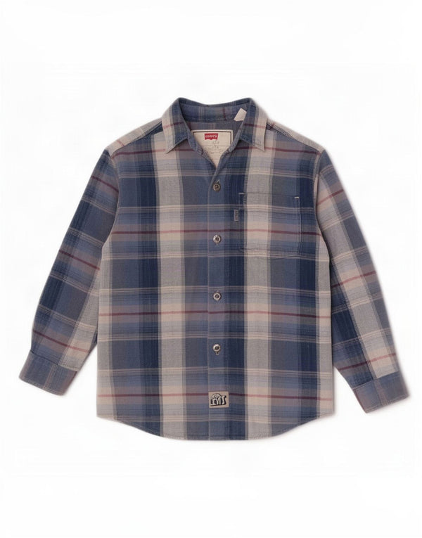 Levi's Chemise en flanelle pour garçon 4-5 ans Bleu à carreaux en coton