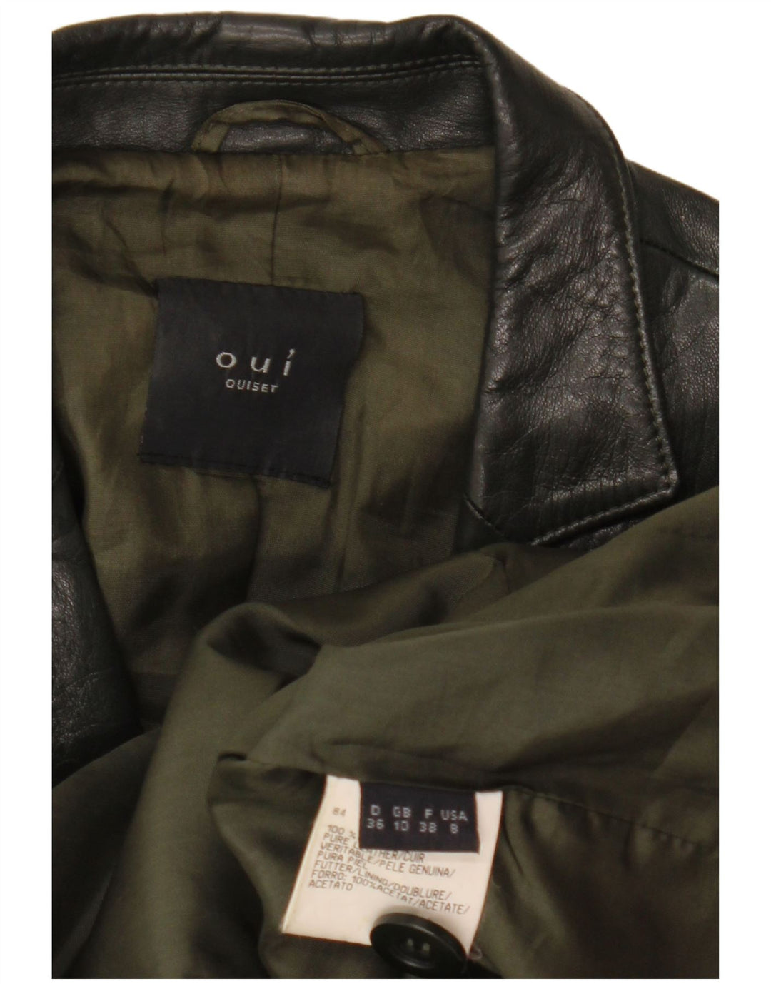 Oui Veste blazer en cuir à 3 boutons pour femme UK 10 Petit cuir kaki