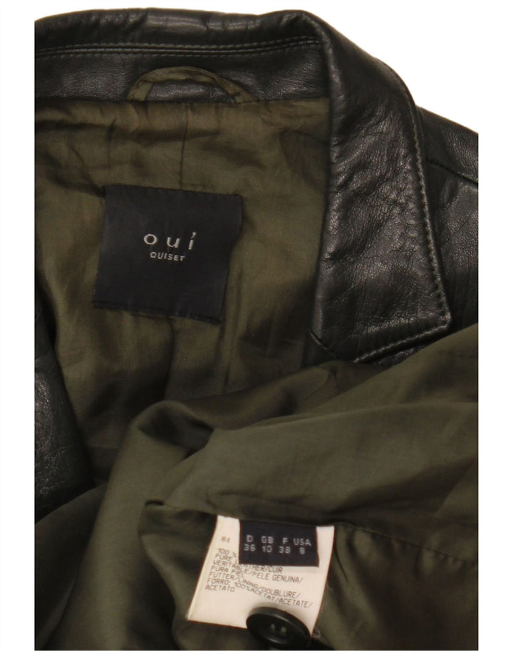 Oui Veste blazer en cuir à 3 boutons pour femme UK 10 Petit cuir kaki