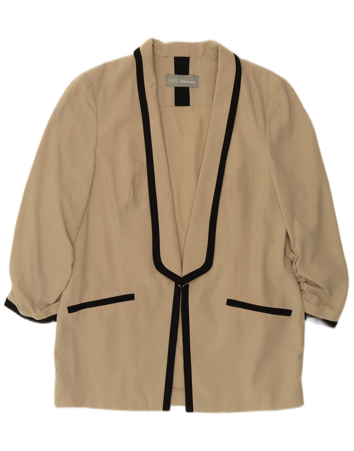 Marks & Spencer Veste blazer ouverte à manches 3/4 pour femme UK 12 Beige moyen