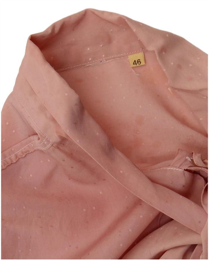 vintage Femme Front Tie Shirt Blouse IT 46 Grand Rose Géométrique