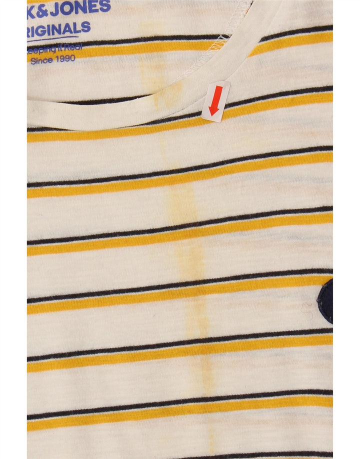 JACK & JONES Mens T-Shirt Top Large White Striped Cotton