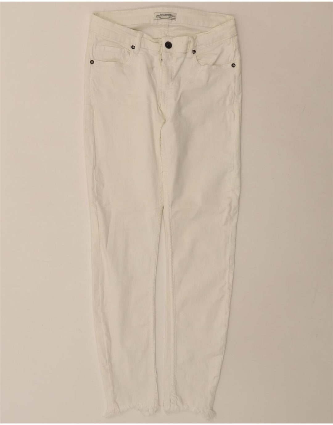 ZARA Jean slim pour femme EU 38 Small W28 L26 Blanc