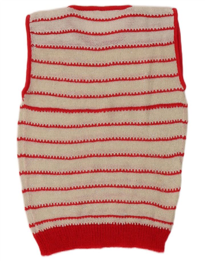 vintage Womens Vest Tank Top UK 8 Petit Off White Rayé