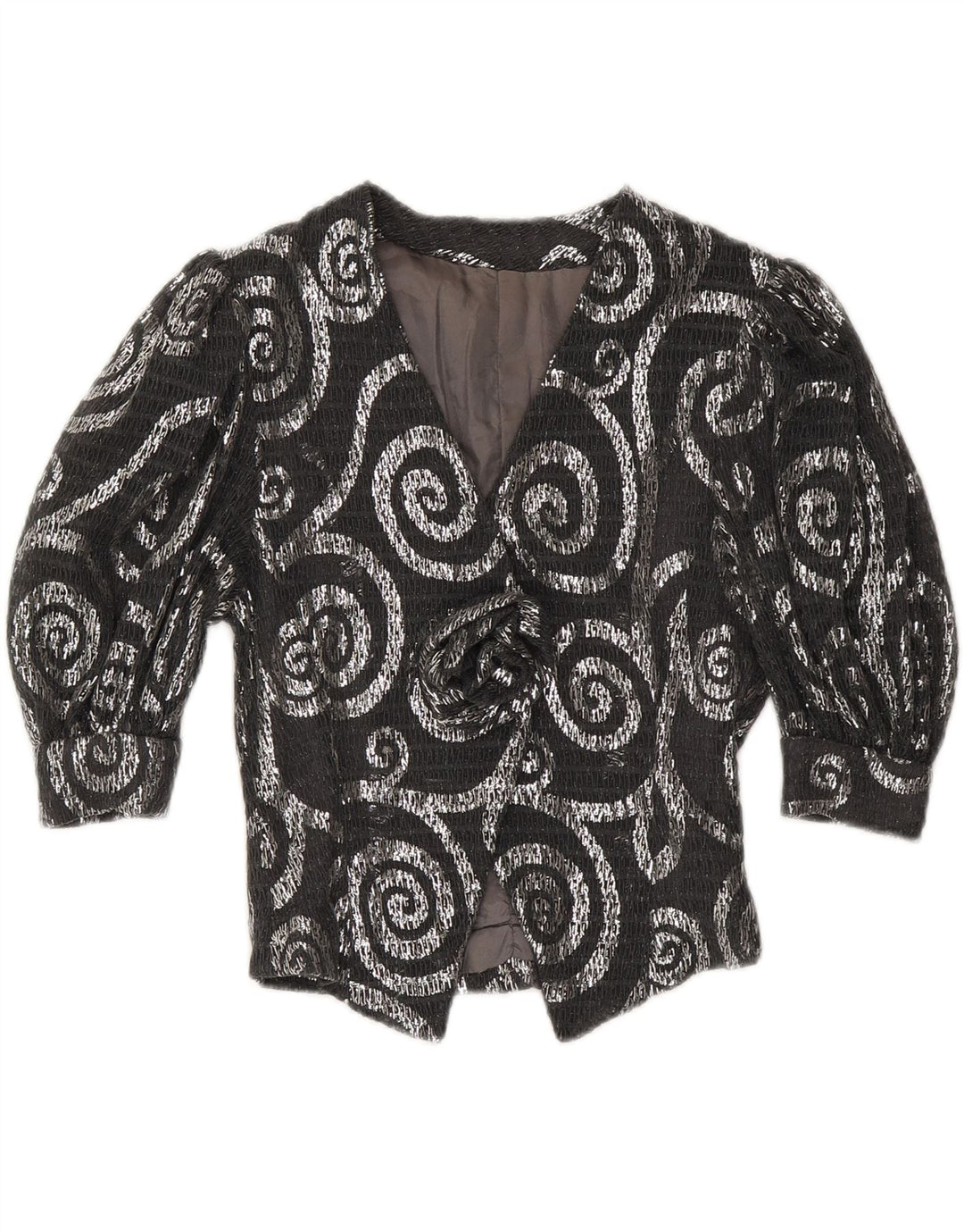 VINTAGE Femme 3/4 Manches Blazer Veste UK 12 Gris Moyen Paisley