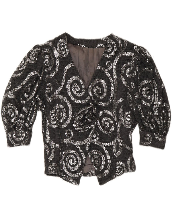 VINTAGE Femme 3/4 Manches Blazer Veste UK 12 Gris Moyen Paisley