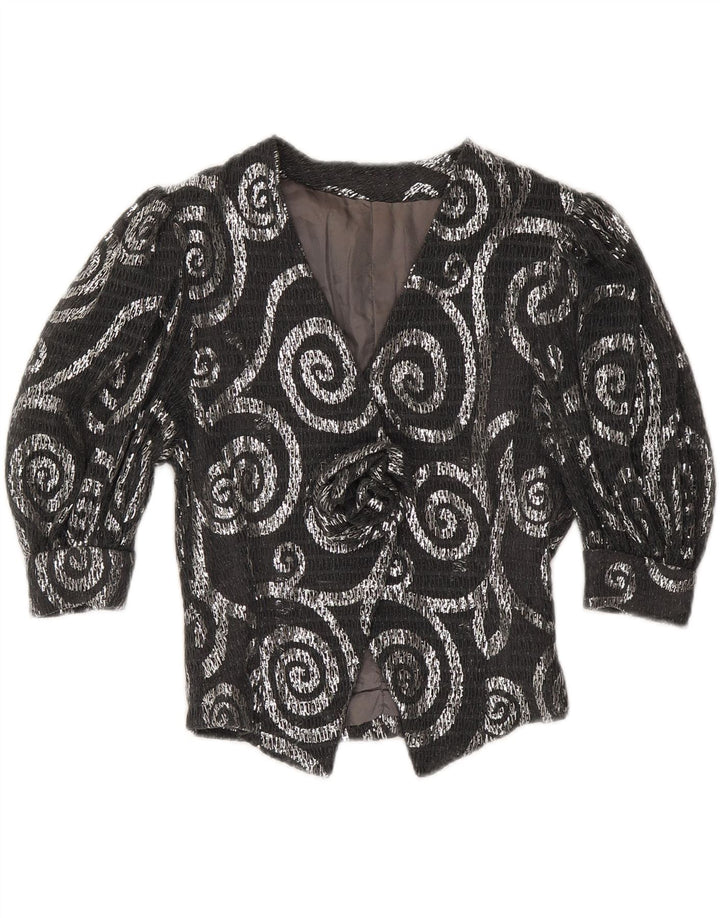 VINTAGE Femme 3/4 Manches Blazer Veste UK 12 Gris Moyen Paisley