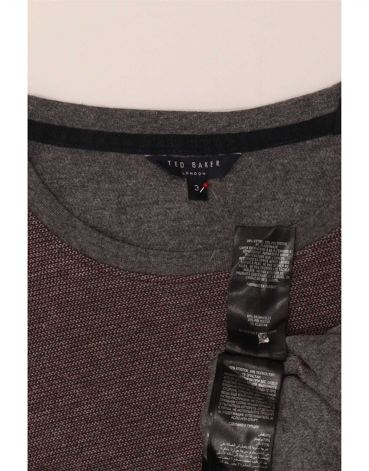 Ted Baker Pull à col rond pour homme Taille 3 Coton bordeaux moyen