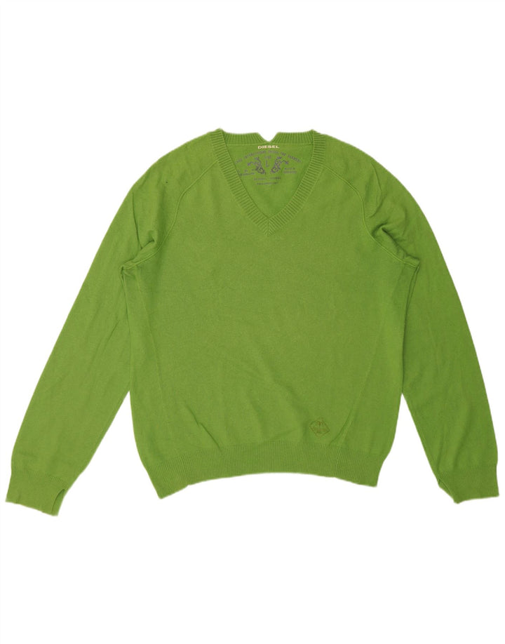 Diesel Pull col V pour homme en coton vert Large