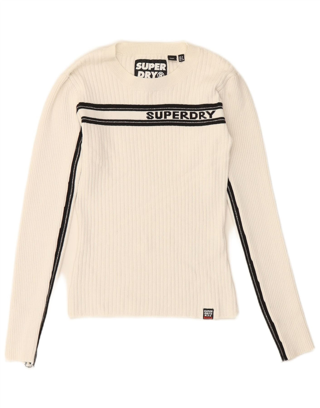 SUPERDRY Pull graphique à col rond pour femme UK 8 Petit blanc rayé