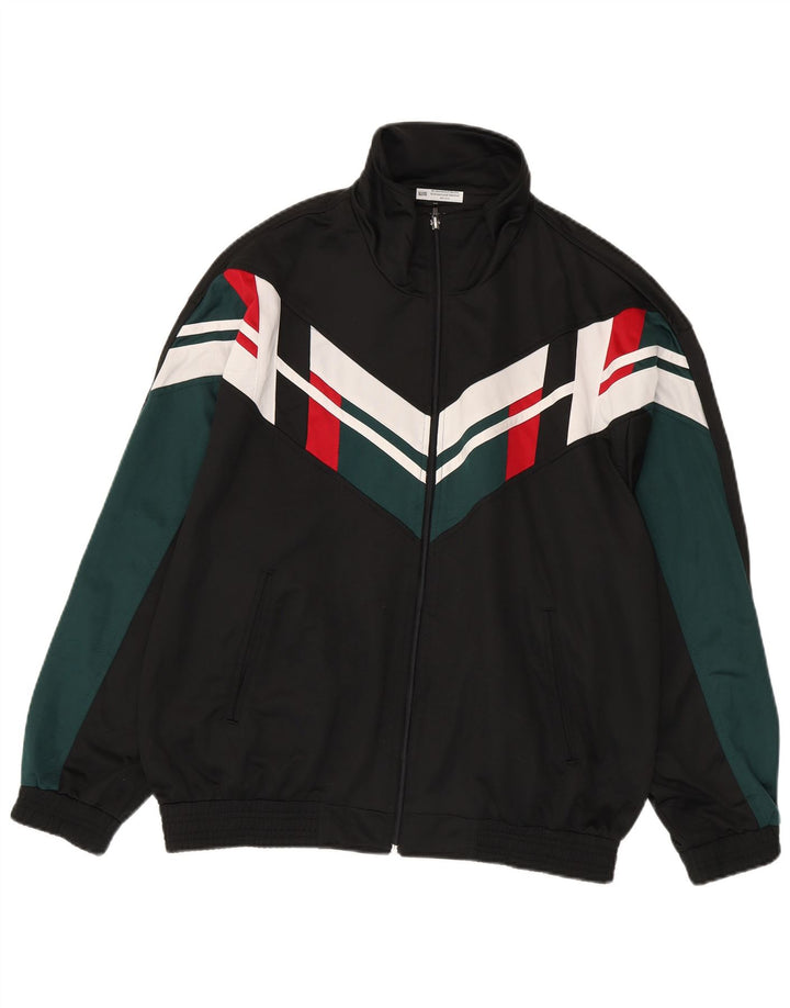 vintage Mens Survêtement Top Veste Grand Noir Colourblock Polyester