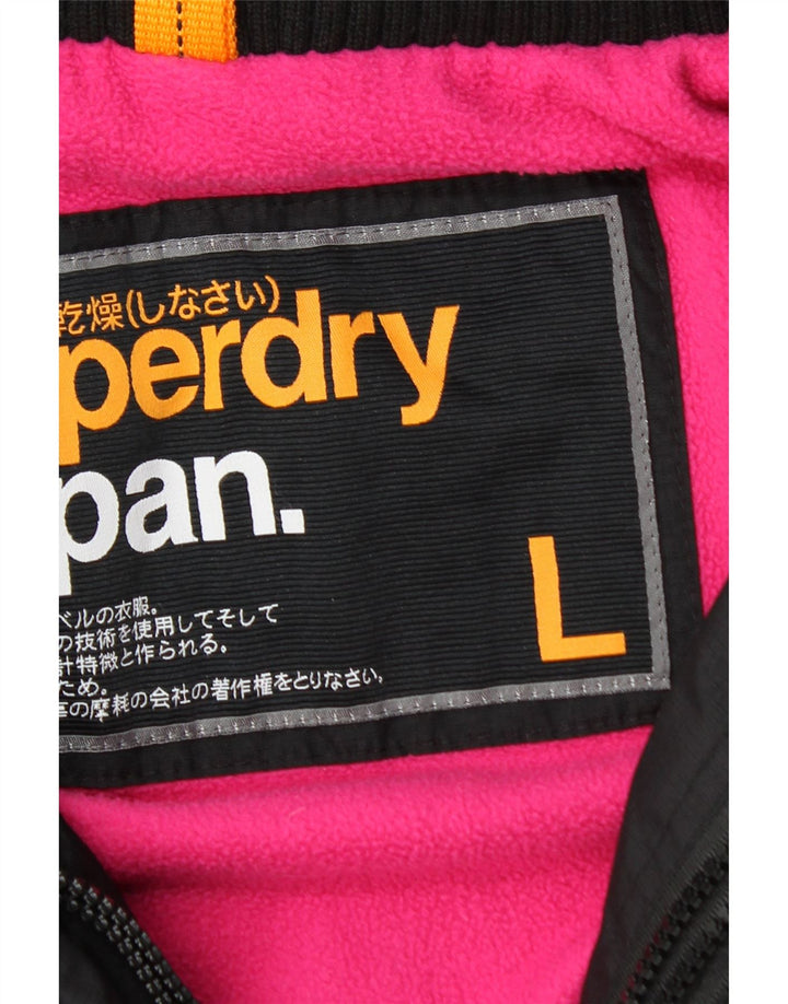 Superdry Veste coupe-vent à capuche pour femme UK 14 Large Noir Nylon