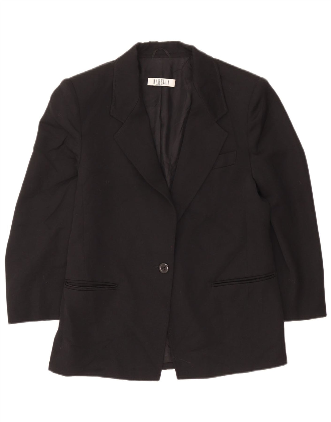 Marella Veste Blazer 1 Bouton pour Femme UK 14 Grande Laine Noire