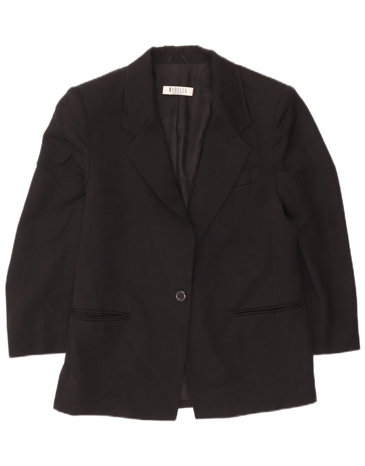 Marella Veste Blazer 1 Bouton pour Femme UK 14 Grande Laine Noire