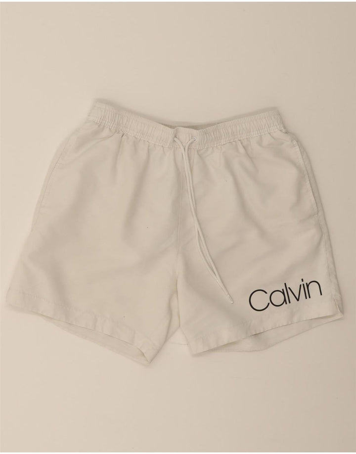 CALVIN KLEIN Mens Graphic Swimwear Small  White Vintage Calvin Klein and Second-Hand Calvin Klein from Messina Hembry 