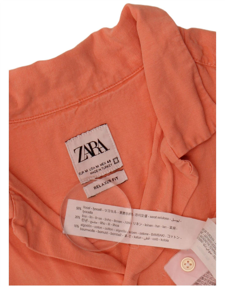 ZARA Chemise décontractée à manches courtes pour hommes Orange moyen Lyocell