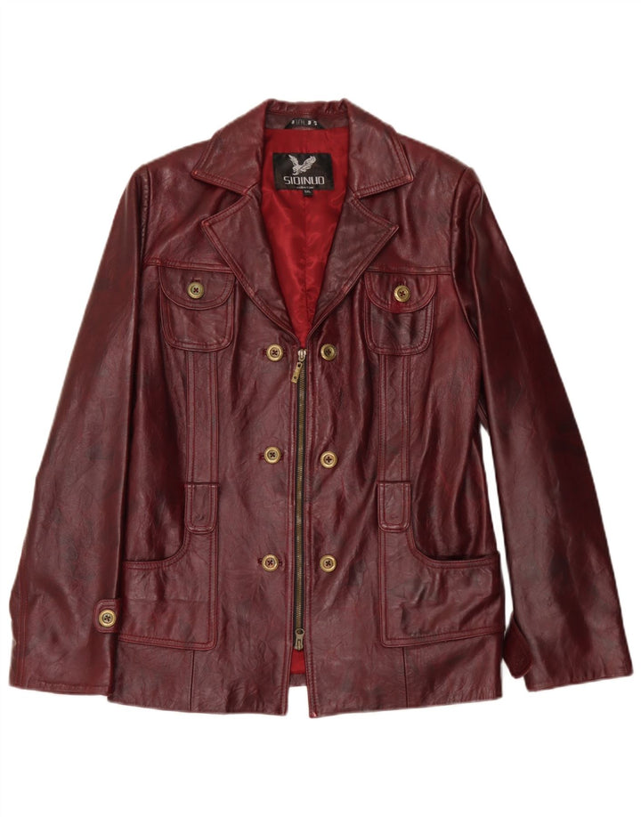 veste en cuir femme vintage UK 26 5XL Bourgogne