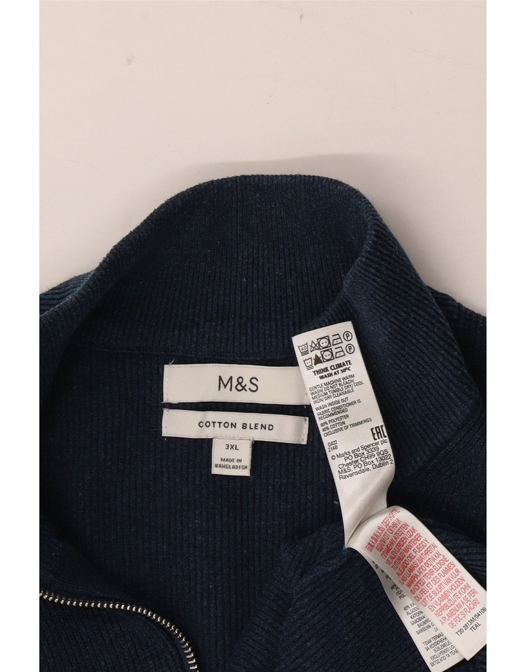 Marks & Spencer Pull col zippé pour homme 3XL Bleu marine Polyester