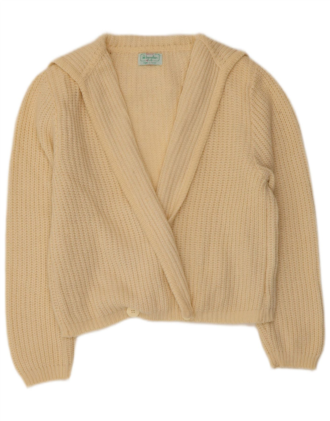 BENETTON Cardigan court pour femme IT 46 Large laine blanc cassé