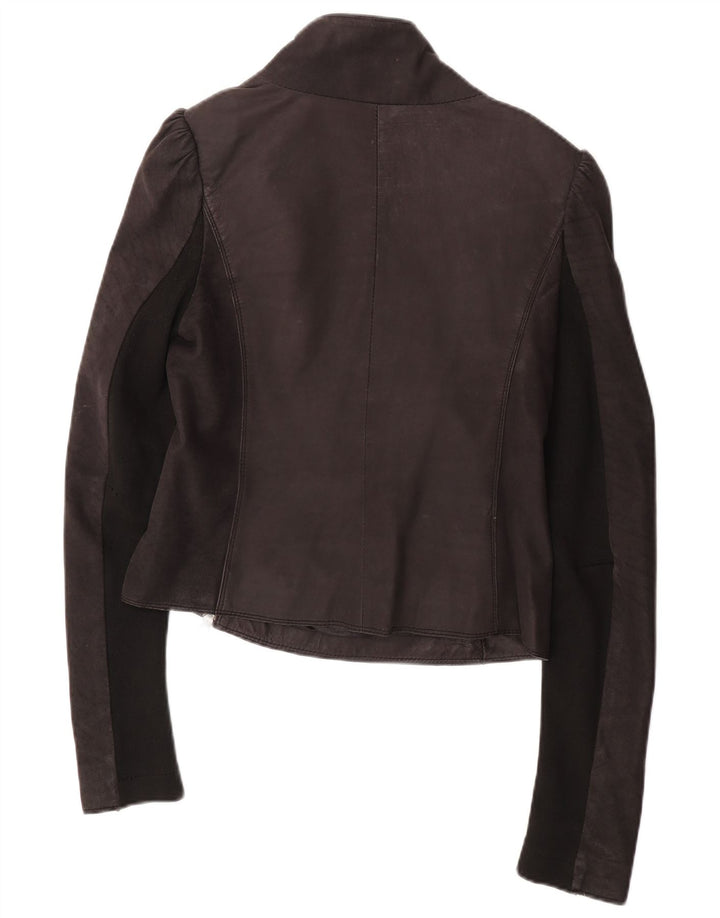 All Saints Veste Racer en cuir pour femme UK 12 Cuir noir moyen