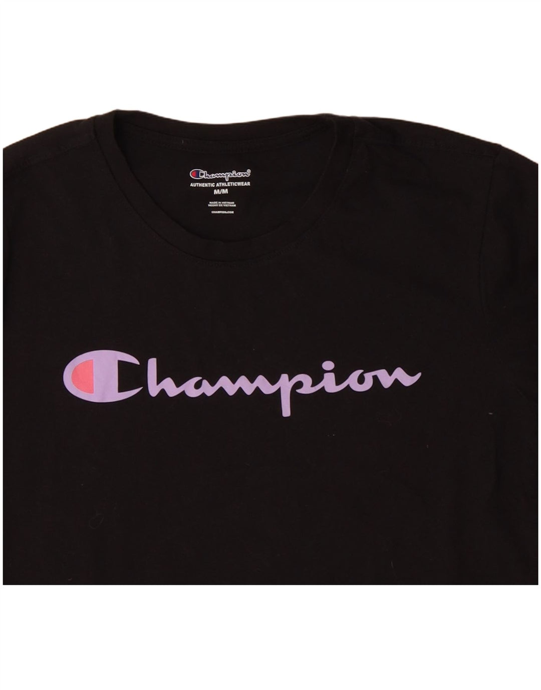 CHAMPION T-Shirt Graphique Femme UK 14 Coton Noir Moyen