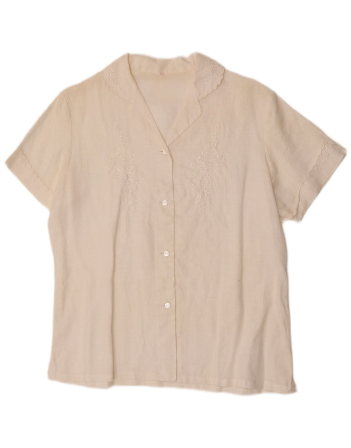 vintage Femme Chemise À Manches Courtes Blouse EU 38 Moyen Off White
