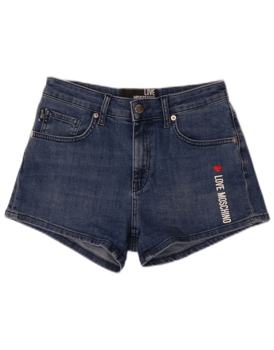 Moschino Short en jean graphique W28 pour femme en coton bleu moyen