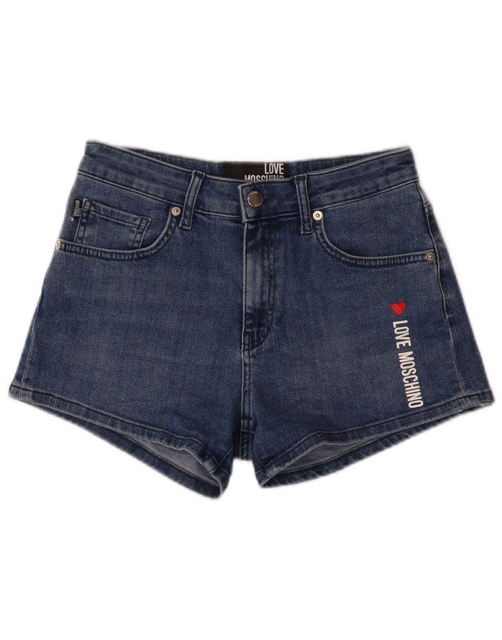 Moschino Short en jean graphique W28 pour femme en coton bleu moyen