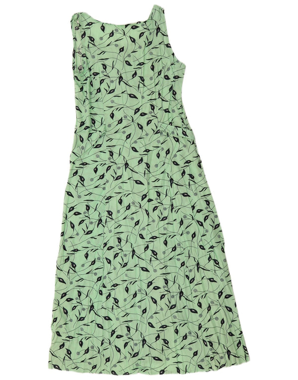 vintage Femmes Maxi Sundress UK 12 Viscose Florale Vert Moyen
