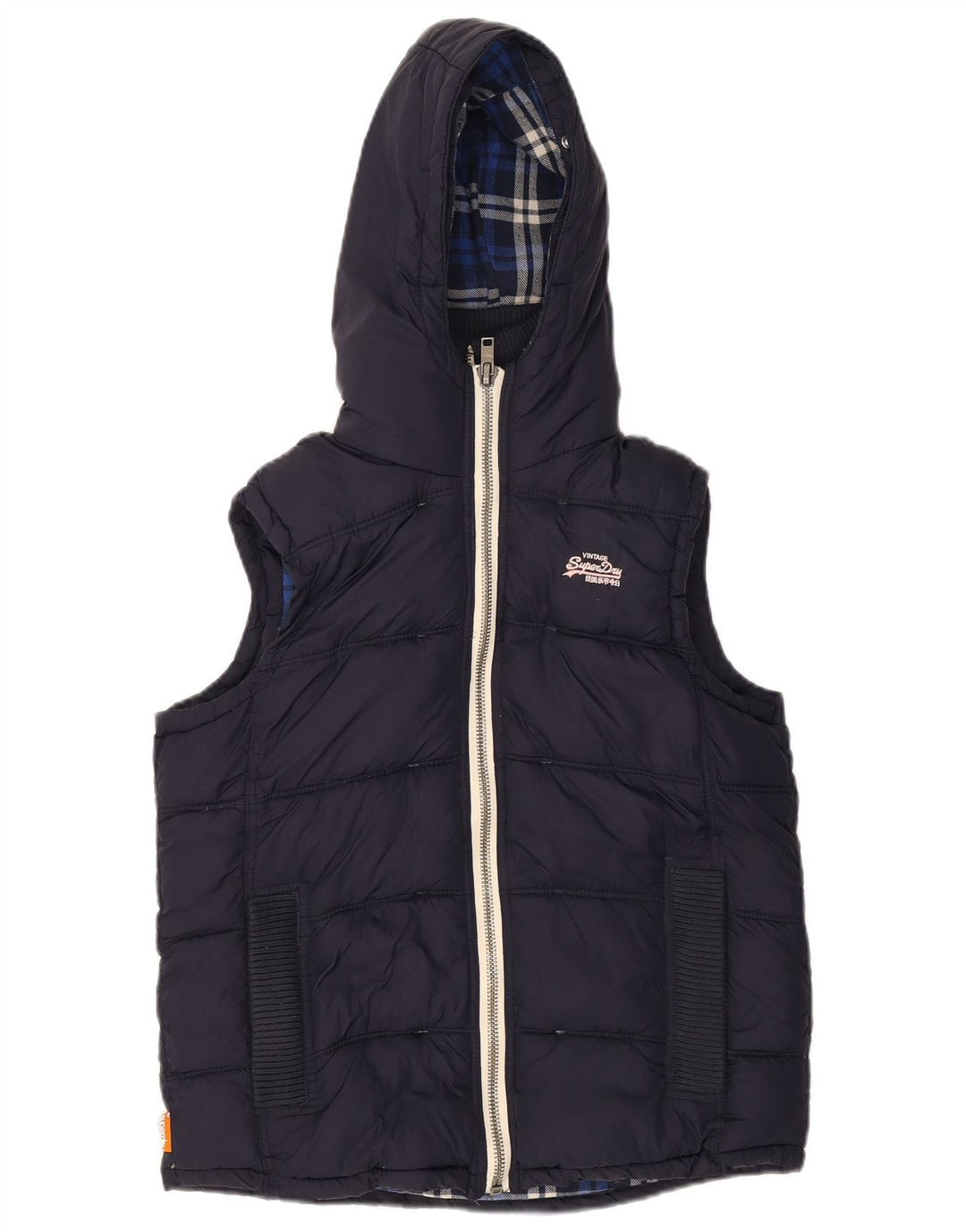 SUPERDRY Gilet rembourré à capuche pour femme UK 14 Medium Navy Blue Nylon