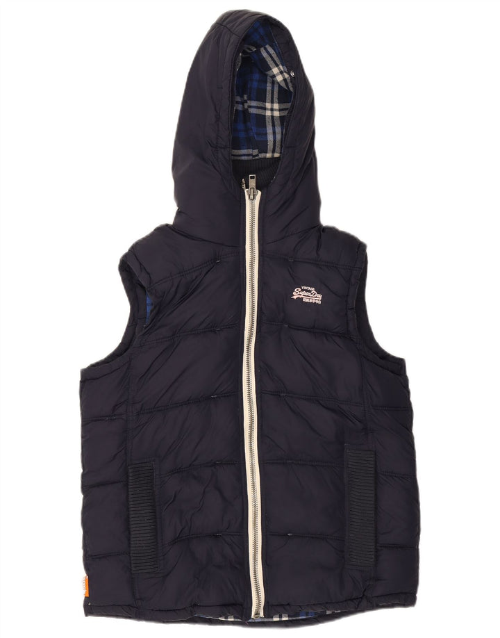 SUPERDRY Gilet rembourré à capuche pour femme UK 14 Medium Navy Blue Nylon