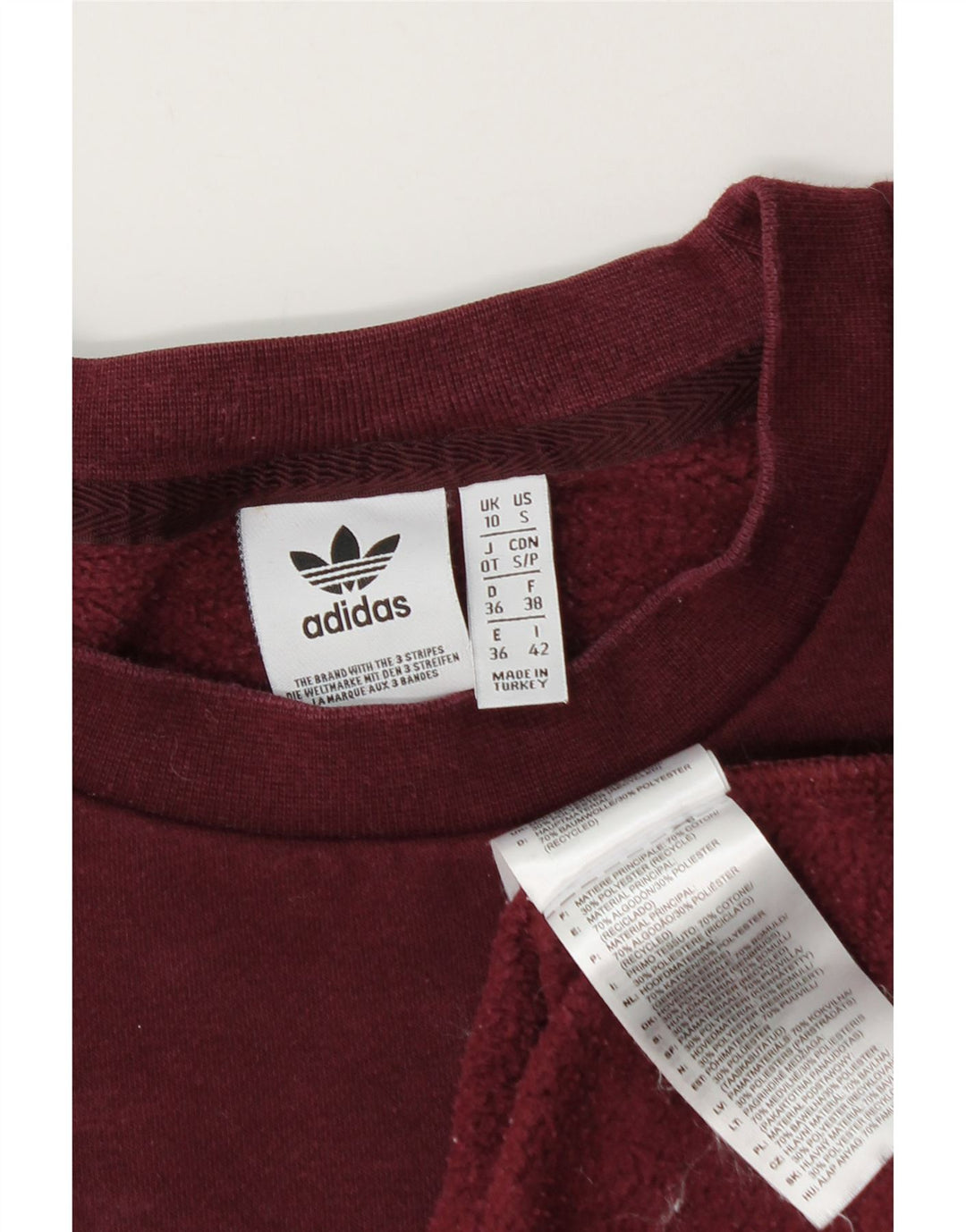 Adidas Sweat-shirt surdimensionné pour femme UK 10 Petit coton bordeaux