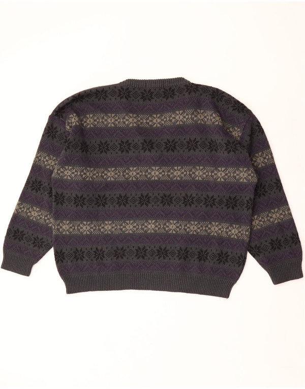 GALA Pull surdimensionné à col en V pour femme UK 16 Large Violet Fair Isle