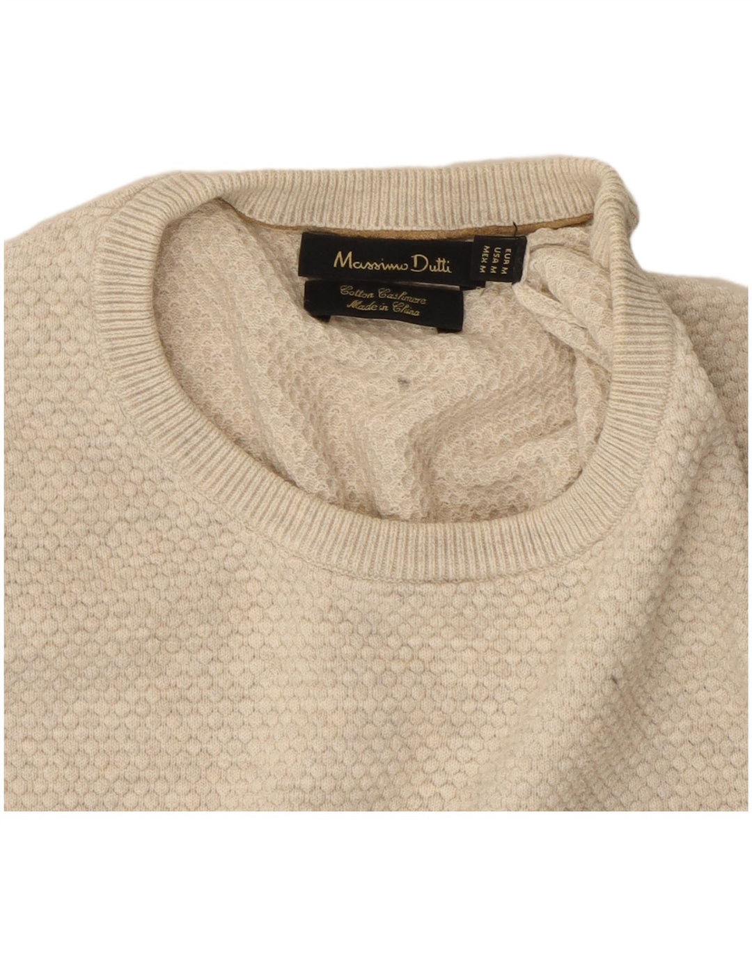 Massimo Dutti Pull col rond homme en coton beige moyen