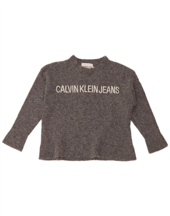 Calvin Klein Pull à col rond pour fille 9-10 ans Large Gris Polyamide
