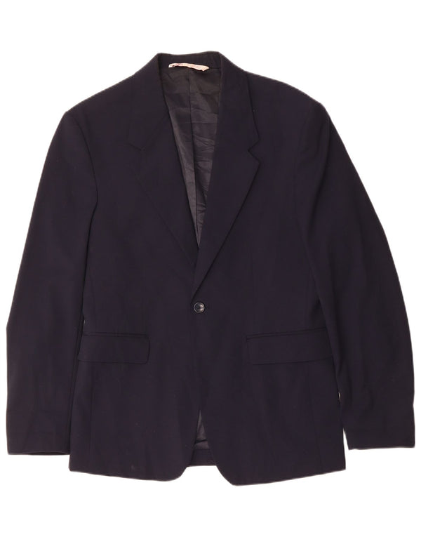 Zara Veste Blazer 1 Bouton Homme EU 48 Bleu Marine Moyen Polyester