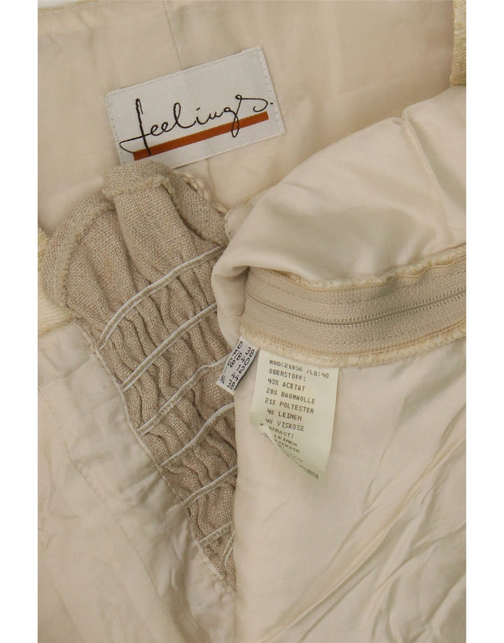 vintage Womens Crop Top UK 12 Acétate rayé beige moyen