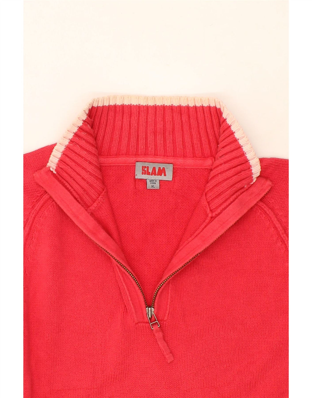 SLAM Mens Zip Neck Jumper Sweater XL Pink Cotton Vintage Slam and Second-Hand Slam from Messina Hembry 