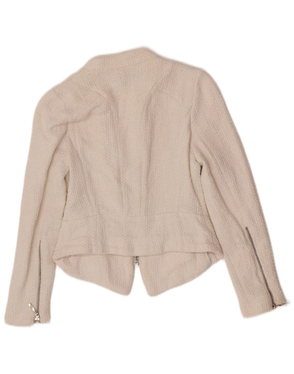 Zara Womens Crop Blazer Veste UK 8 Petit Coton Blanc