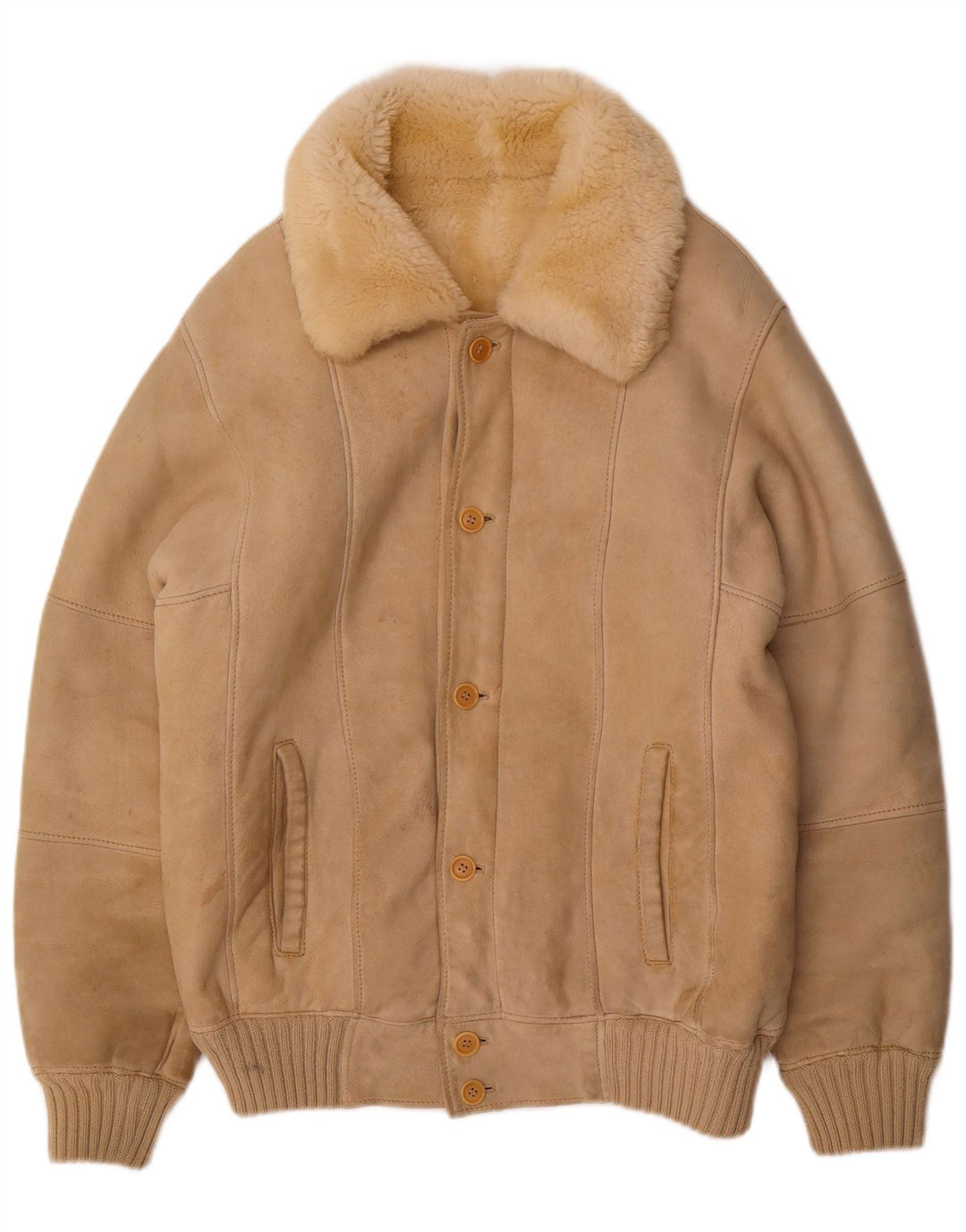 VINTAGE Veste Sherpa Homme IT 56 3XL Laine Beige