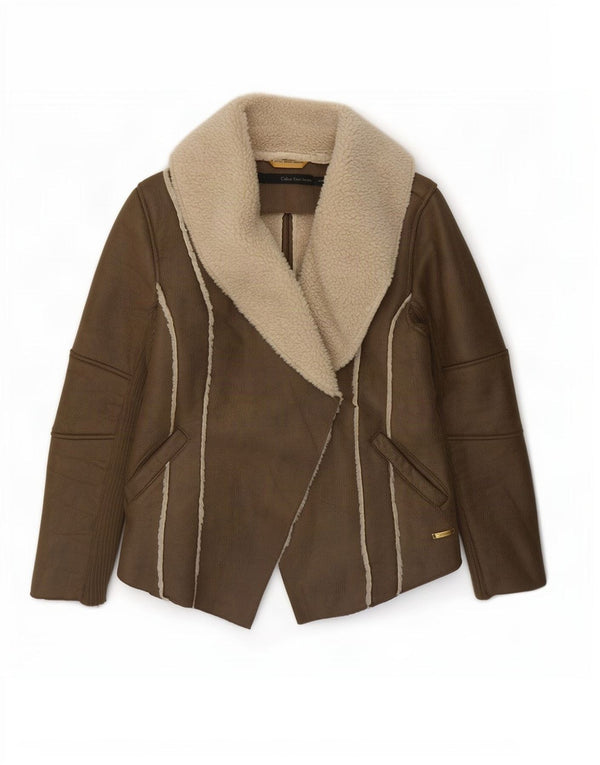 Calvin Klein Jeans Veste Sherpa Femme UK 14 Marron Moyen Polyester