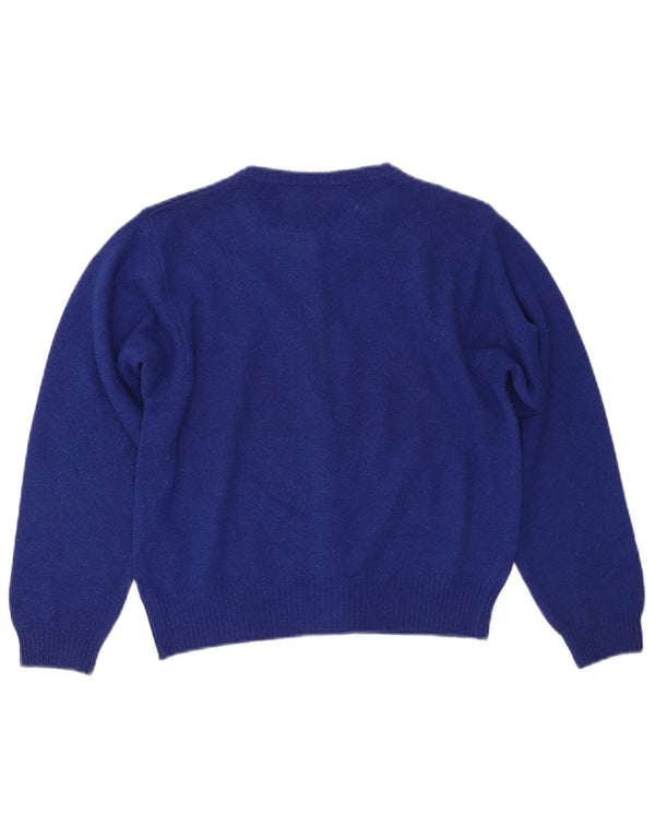 BENETTON Femmes Crop Cardigan Pull UK 14 Grande Laine Bleue