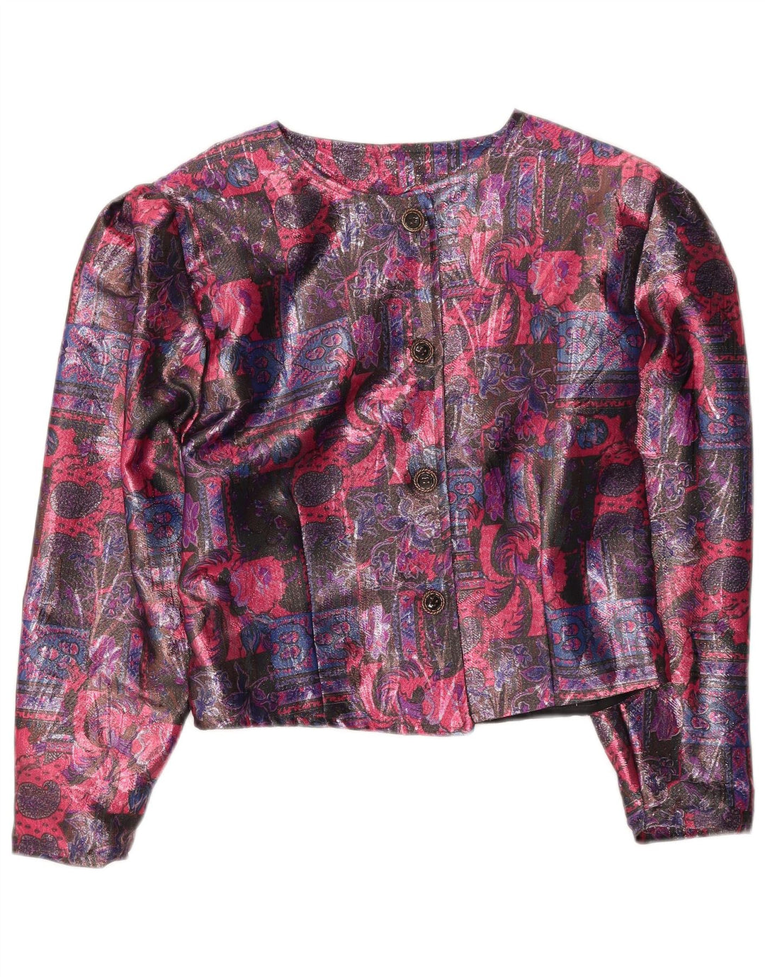 vintage Womens Crop 4 Button Blazer Jacket UK 16 Grand Floral Multicolore