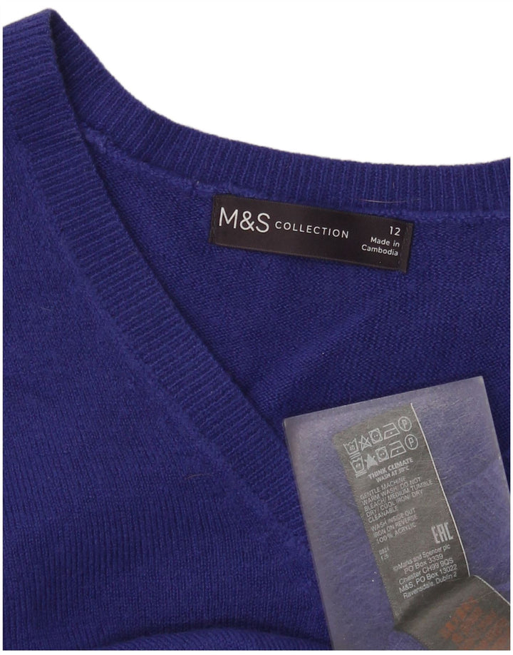 Marks & Spencer Pull col en V pour femme UK 12 Bleu moyen Acrylique