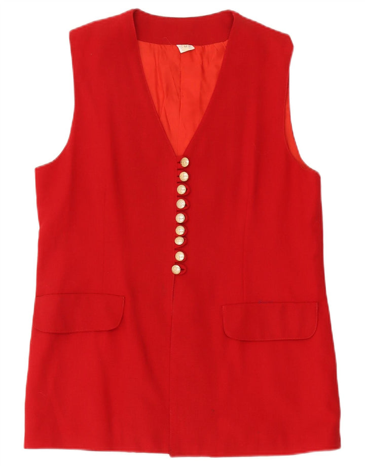 vintage Femme Gilet UK 14 Laine Rouge Moyenne