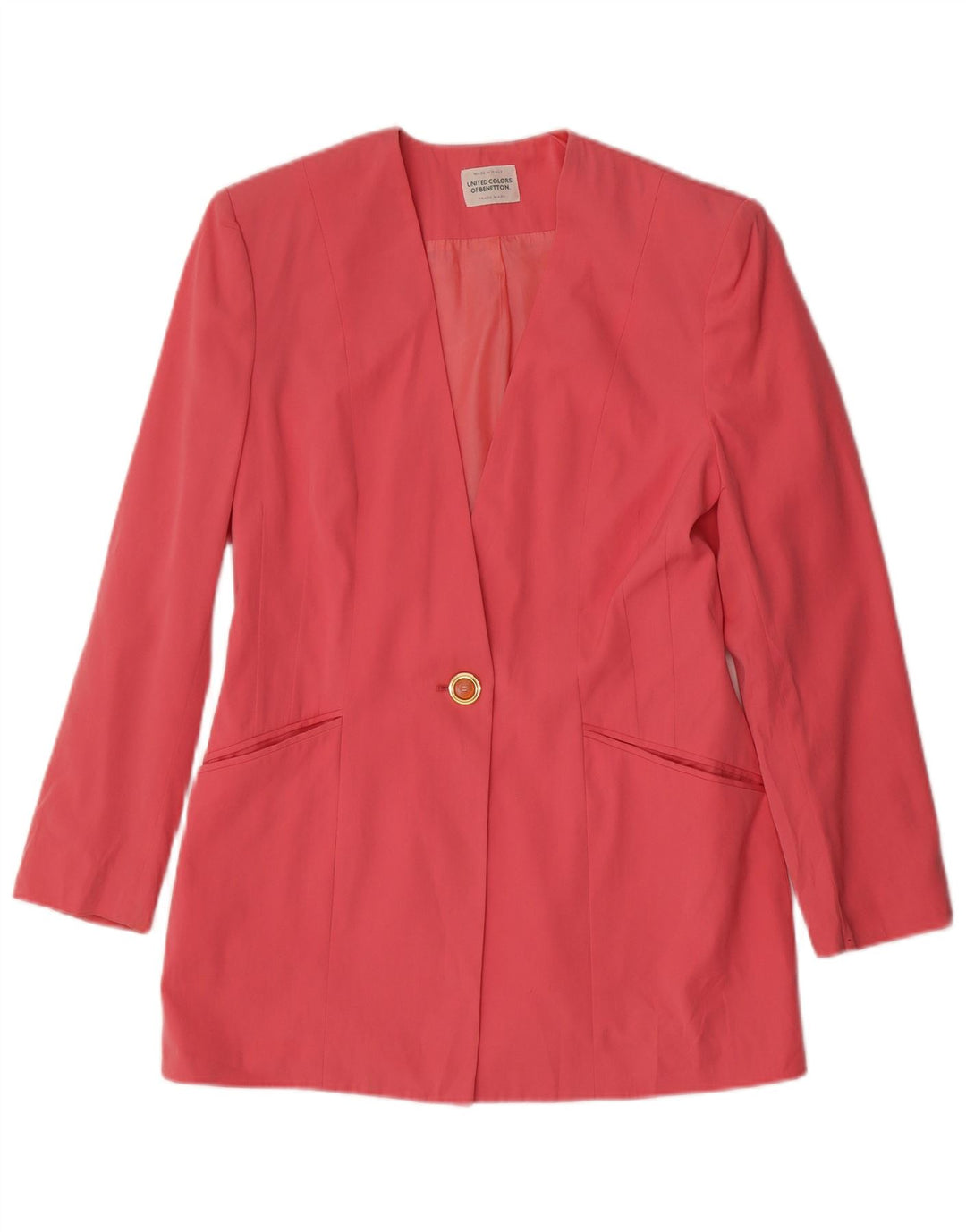 BENETTON Veste Blazer 1 Bouton Femme IT 42 Rose Moyen Polyester