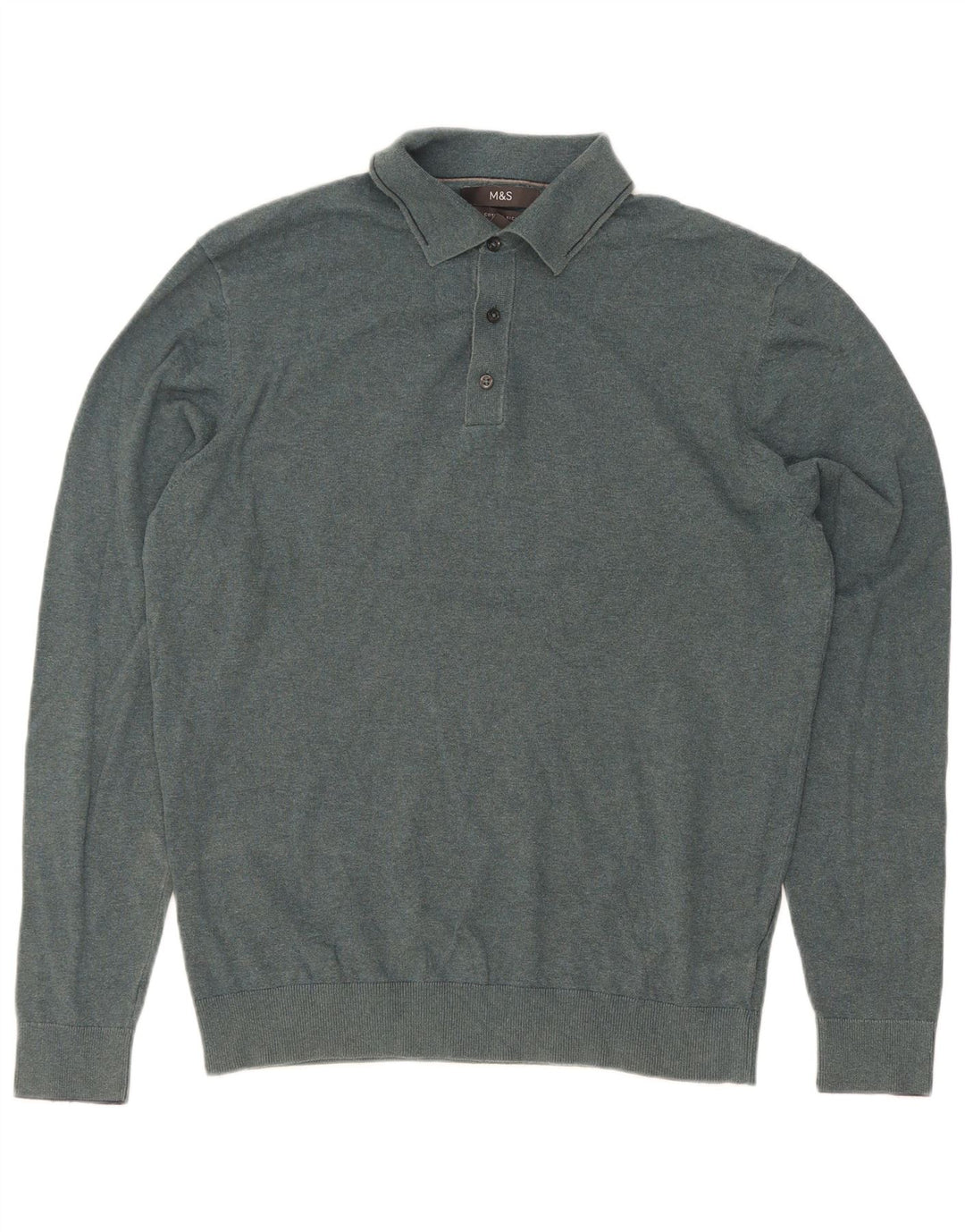 Marks & Spencer Pull Col Polo Homme Vert Moyen Coton